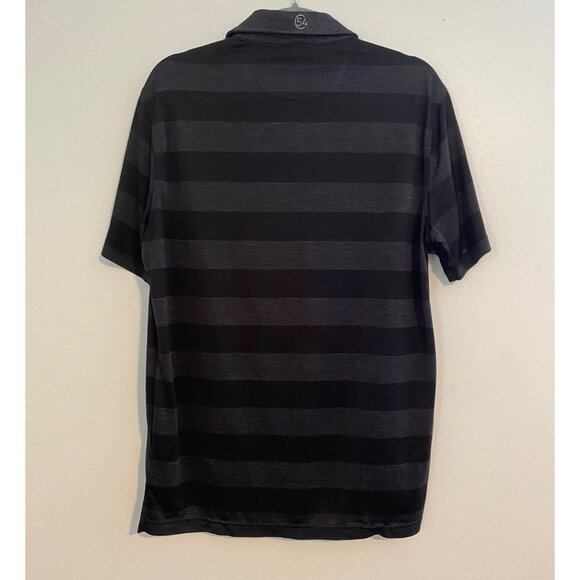 Chase 54 Men's Striped Polo Shirt Medium 100% Polyester Black & Gray Avid Golfer - Picture 2 of 12